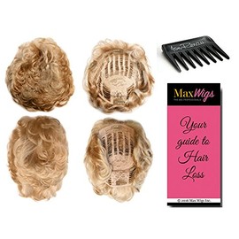 Playmate Curly Hair Topper Color 36 Brown with 5% Pure White - Jon Renau Wigs Synthetic Top Piece Large Base Bundle with Wig Comb, MaxWigs Hairloss Booklet