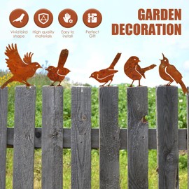 5Pcs Rusty Birds Decoration Metal Art Set Rusty Metal Birds with Rusted Coating Metal Birds Statues Outdoor Metal Ornaments Birds Metal Birds Silhouette for Fences Branches Windowsills Garden