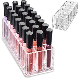 ByAlegory Organizador de brillo de labios acrílico y soporte de maquillaje de belleza, 24 contenedores de organización de espacio para brillo de labios/productos de pintalabios altos, transparente