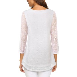 VALOLIA Women's Dressy Tops, 3/4 Sleeve White Dress Tunics, Flow Shirts for Older Women, Trendy Spring 2024, Large