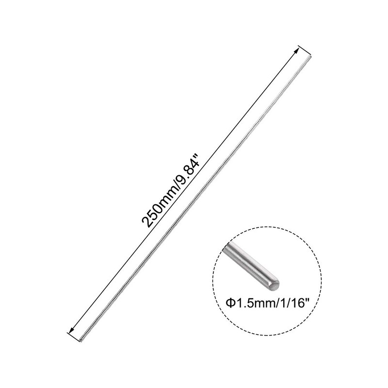 sourcing map 1.5mm x 250mm 304 Stainless Steel Solid Round