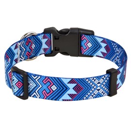 Mihqy Dog Collar, Adjustable, Soft and Comfortable Dog Collar, Bohemian, Flowers, Geometric, Tribal Design, for Small, Medium and Large Dogs (Blue Ethnic Style, S)