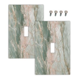 Lolreai Decorative Light Switch Cover Green Abstract Marble Modern Luxury 1 Gang Wall Plates Single Toggle Outlet Covers Switch Plate Electrical Faceplate for Bathroom Home Decor（2 Pack）