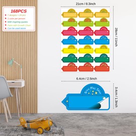 168 PCS Growth Chart Stickers - Height Measurement Tracking Labels for Kids, Motivational Decals for Charts/Wall/Door