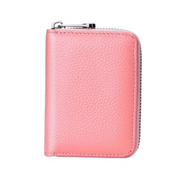 Pink Credit Card Holder Wallet, RFID Blocking, Keychain Wallet, Compact Size, Leather Mini Credit Card Holder