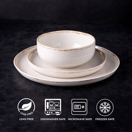 AmorArc Ceramic Dinnerware Sets, Wavy Rim Stoneware Plates and Bowls Sets, Highly Scratch Resistant | Dishwasher & Microwave Dishes set, Service for 4 (12pc)-Speckled Cappuccino)