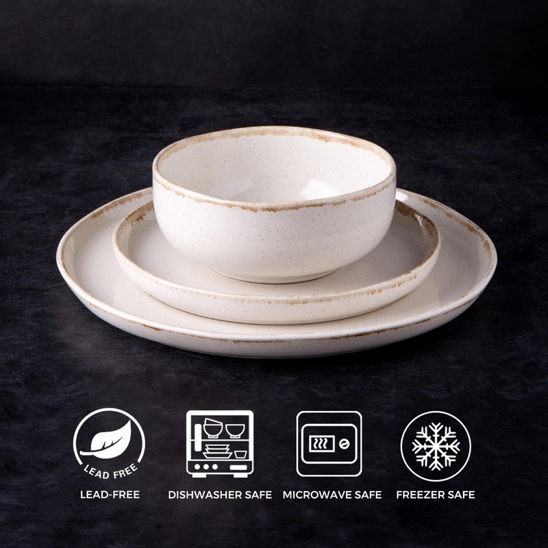 AmorArc Ceramic Dinnerware Sets, Wavy Rim Stoneware Plates and Bowls