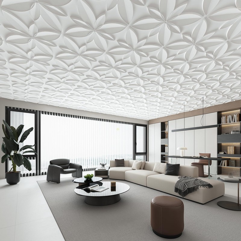 WOWSTAR 12-Pack 24"x24" Drop Ceiling Tiles, Waterproof Glue Up Ceiling