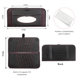 NYTKL Car Visor Organizer, 14-Capacity CD Visor Case with Tissue Holder, Collapsible Disc Card Storage Bag Sunvisor Tissue Case, Multi-Pocket CD Organizer Holder for Car Truck SUV