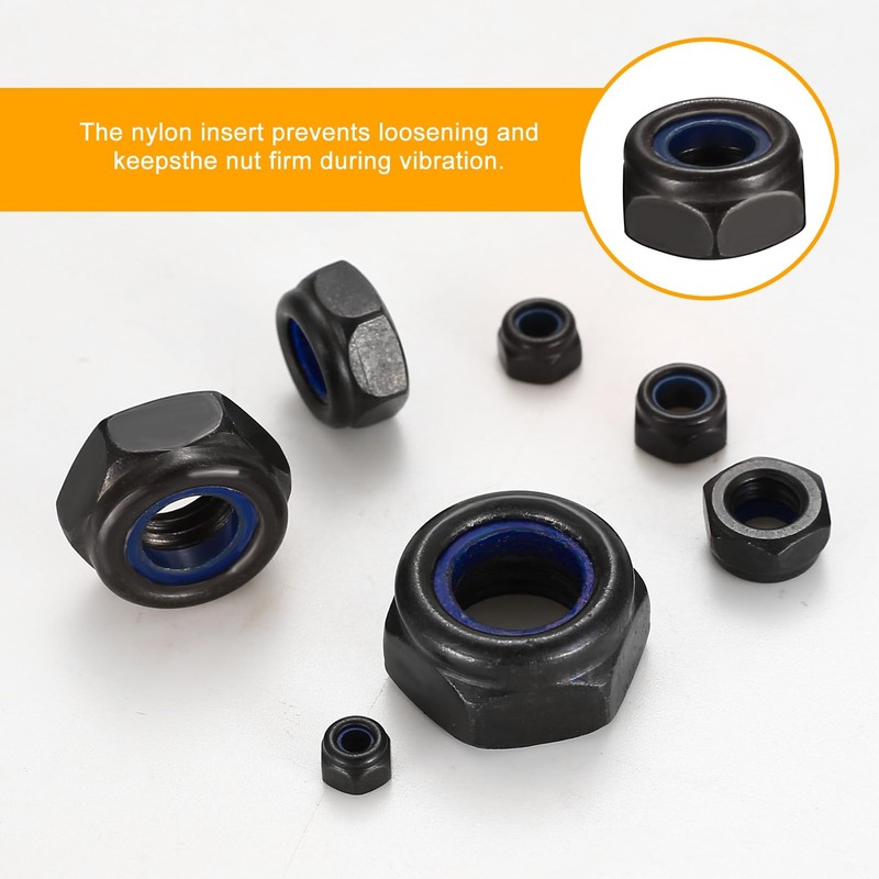 310 Pcs Nylock Nuts, Self Locking Nuts, Nylon Insert Lock