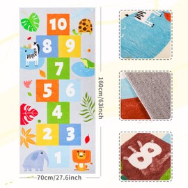 Animals hopscotch Rug,62.9X27.5 INCH hopscotch Kid Rugs for playroom,hop Scotch Inside Carpet for Kids,Soft hopscotch mat Kids Room Rug for Bedroom Playroom Nursery (Grey)