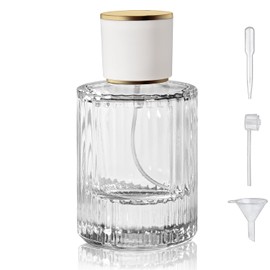Yerpkefey 50ml/1.7 Oz Glass Spray Bottle Perfume Atomizer,Round Glass Perfume Travel Refillable Spray Bottle Empty with 3 Kinds of Dispenser (Clear1)