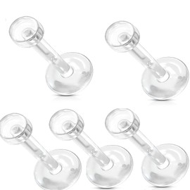 PiercedOff Bio Flex Clear Retainers with 3mm Removable Push-In Top - Thickness 16GA (1.2mm) / Length 8mm - Pack of 5 Retainers