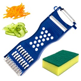 Xanthelle Gemüsereibe Set mit Reinigungsschwamm, 6-in-1 Multifunktionale Reibe für Gemüse, Julienne Schäler, Kartoffelschäler & Obstschneider