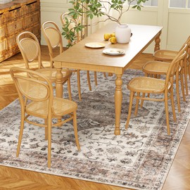 HOMCOM Washable Area Rug, 4'x6' Vintage Indoor Distressed Carpet, Retro Floor Cover Foldable, Floral Print Mat for Living Room, Bedroom, Dining Room, Tan