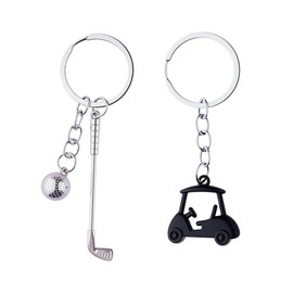 2Pcs Golf Cart Club Keychain for Men Women Golf Ball Cart Key Chain Black Silver Golf Club Bag Charm for Purse Backpack Keyring Golf Lover Christmas Birthday Gift for Golf Lover Player Friend
