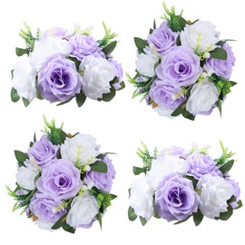 JUSMAI Artificial Lavender White Flower Ball - 4 Pcs Wedding Table Centerpiece Decorations for Flower Arrangements