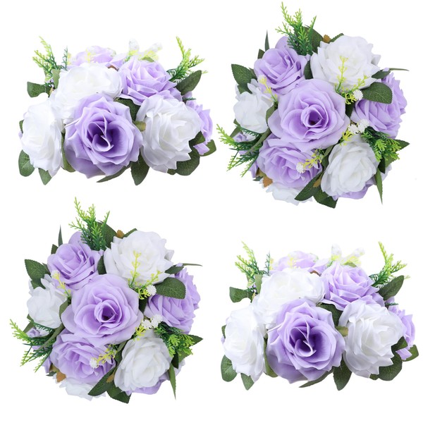 JUSMAI Artificial Lavender White Flower Ball - 4 Pcs Wedding