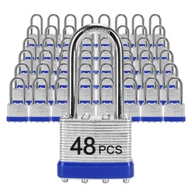 Padlocks with Same Key, LQYN 48 Pcs Laminated Keyed Padlock (1-9/16", 40mm), Keyed Alike Locks, Long Shackle, for Storage Locker, Hasp Latch, Toolbox, Sheds