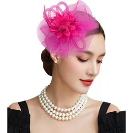 Dodheah Fascinators Derby Hats for Women Tea Party Hat Cocktail Party Fancy Flower Headwear for Church Wedding T17-Rose red