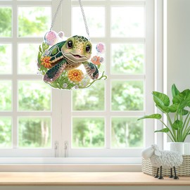 Bowetile Sea Turtles Diamond Art Hanging Kits for Adults with Chain, 5D Special Shape Animals Diamond Paingting Ornaments Kits, Easy Diy Crystal Suncatchers Pendant Gem Art for Home Garden Wall Decor