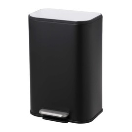 Takywep 3.2 Gallon Bathroom Trash Can with Lid, Stainless Steel Garbage Can with Foot Pedal & Removable Inner Bucket, Rectangular Small Step Waste Bin for Kitchen Living Room (Matte Black)