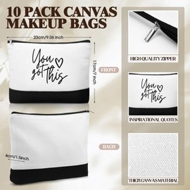 Paterr 20 Pcs Employee Appreciation Gifts Bulk for Women 10 Inspirational Canvas Makeup Bags with Zipper and 10 Mini Compact Mirrors Thank You Gifts for Assistant Student Teacher Nurse(Motivational)