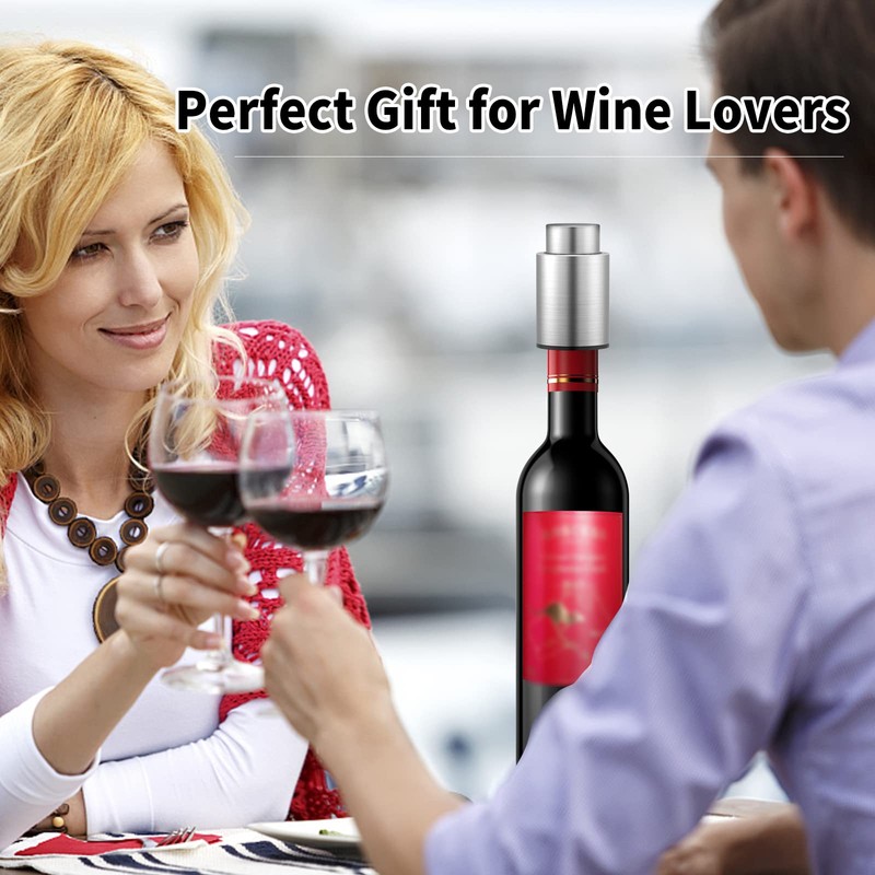 Wine Bottle Stoppers，2-in-1 Vacuum Wine Stopper，Stainless Steel Wine Savers, Reusable