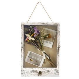 Hodeframe Shadow Box Frame, 2.6" Deep Shadow Box Display Case with Real Glass and Drawer, Wooden Memory Box for Pictures, Memorial, Flowers, Medals, Wedding Bouquet for Wall or Tabletop White