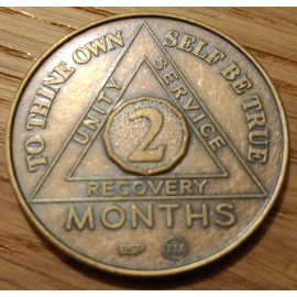 2 Months Alcoholics Anonymous AA Bronze Medallion Coin Sobriety Chip Two Months.