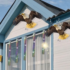 Flat Fake Hawk to Keep Pigeon Away with Reflective Tape, 2Pcs Pigeon Scare Devices, Plastic Hawk to Scare Pigeon Away from Porch Patio Balcony, Garden Hawk to Scare Woodpecker Squirrel for Outdoor