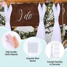 YLOLUL 24Pcs Wedding Pew Bows Wedding Aisle Decorations 31.5 Inch Wedding Pew Bows Tulle with Silver Becket Wedding Decor Chair Bows for Church Bridal Shower