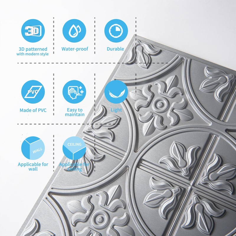 Art3d Drop Ceiling Tiles 2x2, Glue-up Ceiling Panel, Fancy Classic