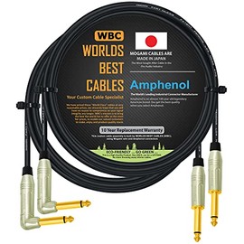 2 Units - 4 Foot - Pedal, Effects, Patch, Instrument Cable Custom Made by WORLDS BEST CABLES –Using Mogami 2319 Wire & Amphenol ACPM-RN-AU & ACPM-GN-AU M-Series Angled & Straight Gold TS Plugs