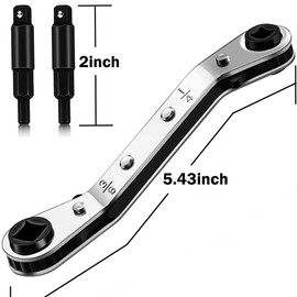 Hvac Service Wrench Tools:3/16” to 3/8” 5/16'' x 1/4''Air Conditioner Valve Ratchet Wrench with 2 Hexagon Bit Adapter Kit for Air Refrigeration Tools and Equipment Repair Tools Clearance