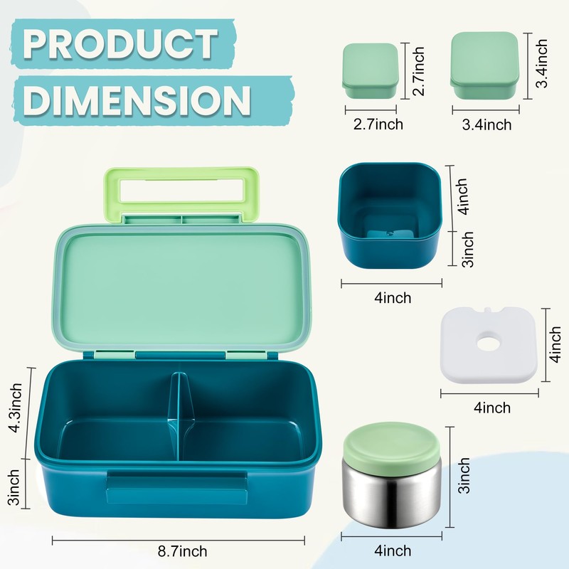 PIQUEBAR Kids Lunch Bento Box with Thermo Ice Pack Food