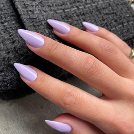 Light Purple Press on Nails Almond Shaped Medium Almond Nails Press on Neutral Acrylic Nails Reusable Fake Nails for Women Girls, Glue on Nails Medium Length Stiletto False Nails Gel Artificial Nails