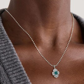 LADYGD Simulated Nano Emerald Cross Pendant Necklace for Women White Gold Plated Cubic Zirconia Diamond-cut Ball Chain Trendy Gold Jewelry