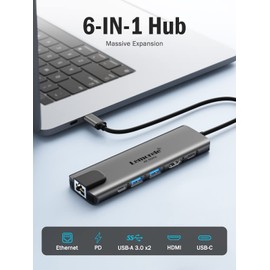 Lemorele 6-in-1 USB C Hub with Ethernet, Aluminium Docking Station Multiport Adapter with 4K@60Hz, Gigabit Ethernet, 2 USB 3.0, USB C Data Port,100W PD Charging for Lenovo Surface Macbook Laptop