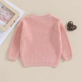 Baby Girl Valentines Day Outfit Love Heart Sweet Long Sleeve Sweater Tshirt Crewneck Tops Fall Winter Clothes (A-Pink, 12-18 Months)