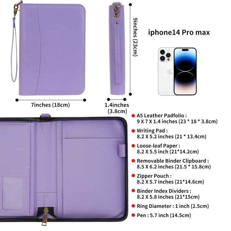 Wason A5 Ring Binder with Zip Portfolio - Faux Leather