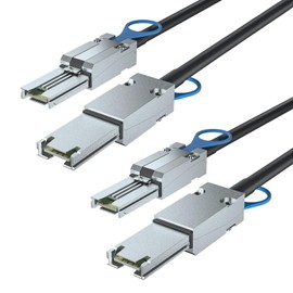 SFF-8088 to SFF-8088 External MiniSAS HD Cable, 3G/6Gbps SAS2.0 26Pin Hybrid Cable Attached SCSI for Raid Systems, DAS and Servers, 100-Ohm, 1-m(3.3ft), 2-Pack