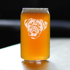 Boxer with Natural Ears - Beer Can Pint Glass - Fun Unique Boxer Themed Dog Gifts and Party Decor for Women and Men - 16 oz