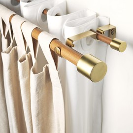 ILAISIHOME 1-1/8 Inch Diameter Wood color Curtain Rods with Cap Finial, 72-144'' Telescoping Faux Wood Design Double Curtain Rods for window width 68-140 inch, 1 pack