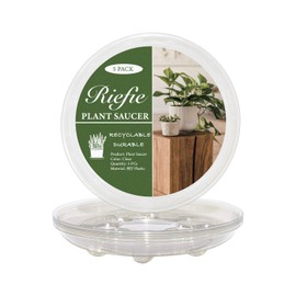 Riefie 5 Pack of 6 inch Plastic Plant Saucer, Clear Drip Trays for Indoors & Outdoor Plants, Durable Thick Saucer for Flower Pot (6'')