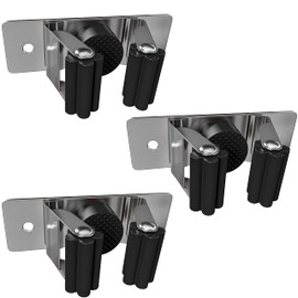 Self Adhesive Broom and Mop Holder Wall Mounted – SUS304 Stainless Steel 2-Slot Organizer with Anti-Slip Rubber Grips, 25lb Load, Adjustable for 0.6–1.4" Handles, Garage Kitchen Bathroom Use, 3 Pack