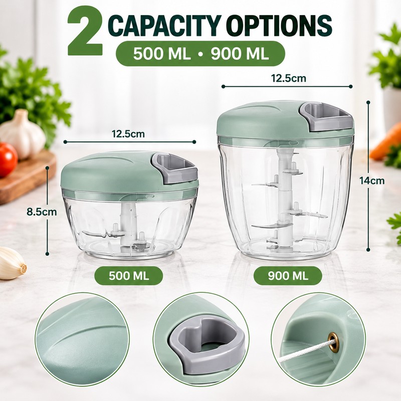 Manual Food Chopper for Kitchen Prep – Hand-Operated Metal Blade