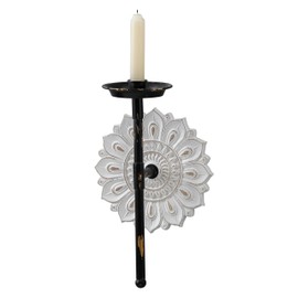 SOFE Antique Taper Candle Wall Sconce, Rustic White Wall Sconce Candle Holder 12 Inches Tall, Wood Wall Candle Stick Holder, Bathroom, Living Room, Kitchen Wall Decor, Floral Pattern