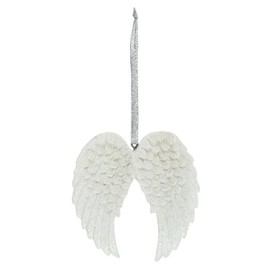 Divine White Resin Double Glitter Angel Wing Hanging Decoration - 7cm x 6.5cm (1 Pc.) - Durable Material & Exquisite Design - Ideal for Home Decor