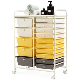 Fireflowery Rolling Cart with Drawers, Multipurpose Movable Craft Storage Cart, Plastic Utility Cart with Drawers for Rolling Cart for Teachers, Rolling Drawers for Home, School, Office (Yellow)